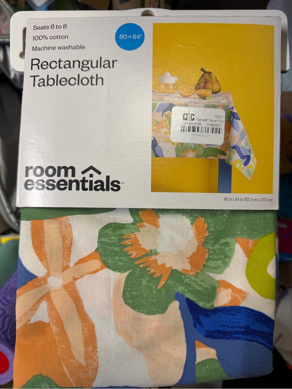 Room Essentials Floral Rectangular Tablecloth in Green, Orange, Blue